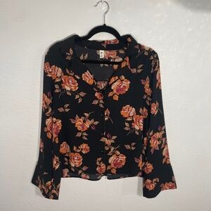 Nordstrom BP Black Flowy Long-sleeved Blouse, Size M